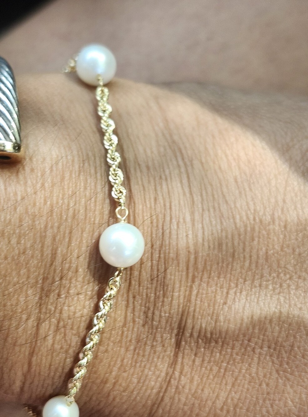 10kt Gold Pearl Station Bracelet - Women Jewelry